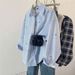 Women's Striped Shirt Korean Style Loose Fit Casual Long Sleeve Spring Summer Top Jacket New Style_ecoleips.com