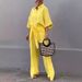 Women's Clothing Casual Cotton And Linen Solid Color Shirt Belt Wide Leg Irregular Pants Suit_ecoleips.com