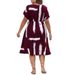 Women's plus Size V Neck Short Sleeve Printed Dress Waist Cinching Summer Style European American New 2026_ecoleips.com