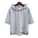 Korean Style Loose Fit Solid Color Women's Short Sweatshirt 2024 New Summer Half Split Five-Quarter Sleeve Hooded_ecoleips.com