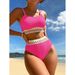 Women's Clothing High Waist Split Swimsuit Women's Multi Color Bikini Stripes Solid Color Sexy Bikini Swimsuit_ecoleips.com