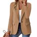 Autumn Long Sleeve Solid Color Blazer Cardigan For Women - Versatile V-Neck Office Jacket Functional Pockets_ecoleips.com