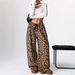 Fashionable Leopard Print Flannel Wide-Leg Pants For Women - Soft Polyester High-Waisted Lounge Trousers With Elastic Waistband_ecoleips.com