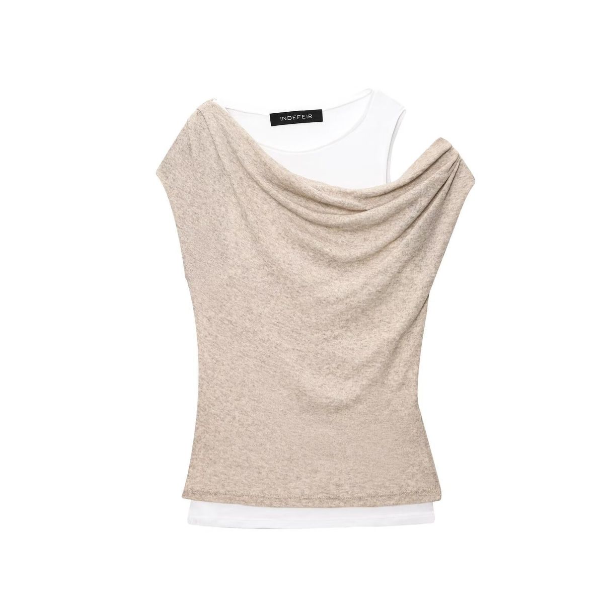 style Women's Clothing 2025 New Model European And American Double-layer Asymmetric Design Round Neck Sleeveless T-shirt_ecoleips.com