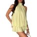 Women's Sexy Solid Color Halter Backless Belted Puff Mini Dress – Casual Resort Gown_ecoleips.com
