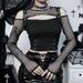 Summer CF23422 Women's Dark Style Fashion Hot Sexy Slim Fit Punk off Shoulder Long Sleeve Top for Girls_ecoleips.com