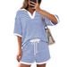 Women's Casual Striped Sweater Set Short Sleeve Spring Summer New Arrival Clothing_ecoleips.com