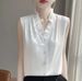2025 V-Neck Black Fungus Border Solid Color Sleeveless Top, Fragrance Style French White Shirt, Satin Lace Vest, Small Shirt_ecoleips.com