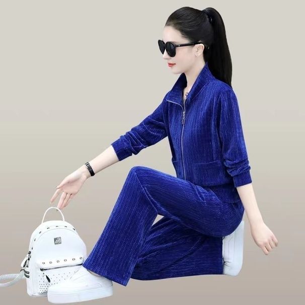 Women's Wide-Leg Pants Set - Korean Style Casual Outfit With Stand Collar (Pink, Blue, Green, Black) - Flowy Two-Piece Lounge & Streetwear_ecoleips.com