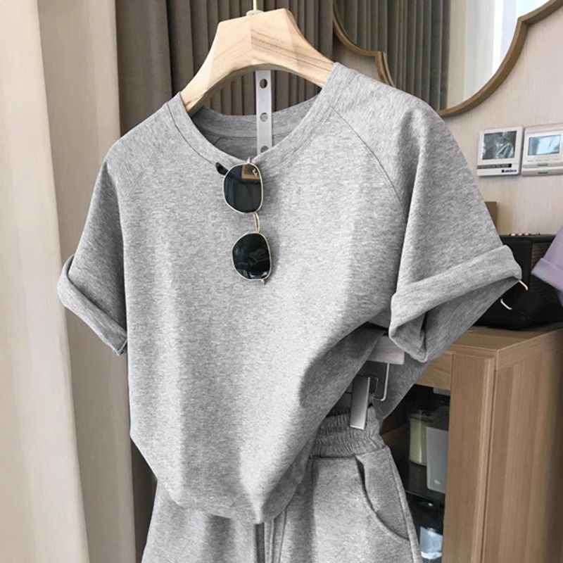 Women's Printed Casual Sports Running Suit Two Piece Set Short Sleeves Loose Fashionable Reducing Age Shorts for Summer_ecoleips.com