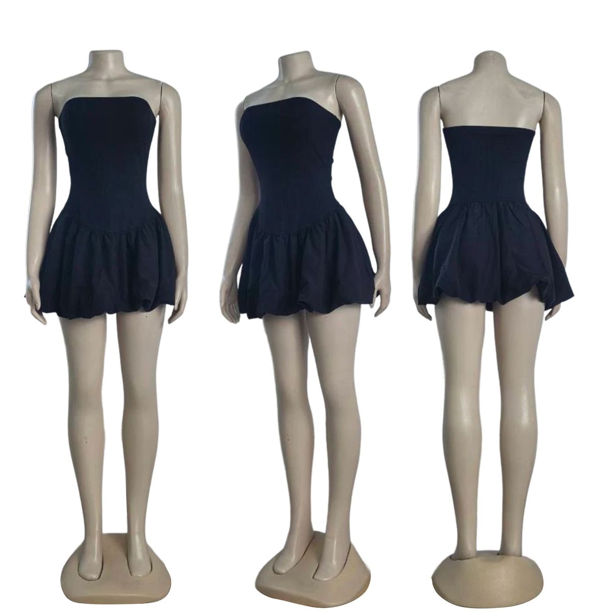 Women's Sexy Strapless Bubble Dress T1113 European And American Style Cross Border Summer New Fashion Sleeveless Slim Fitting_ecoleips.com