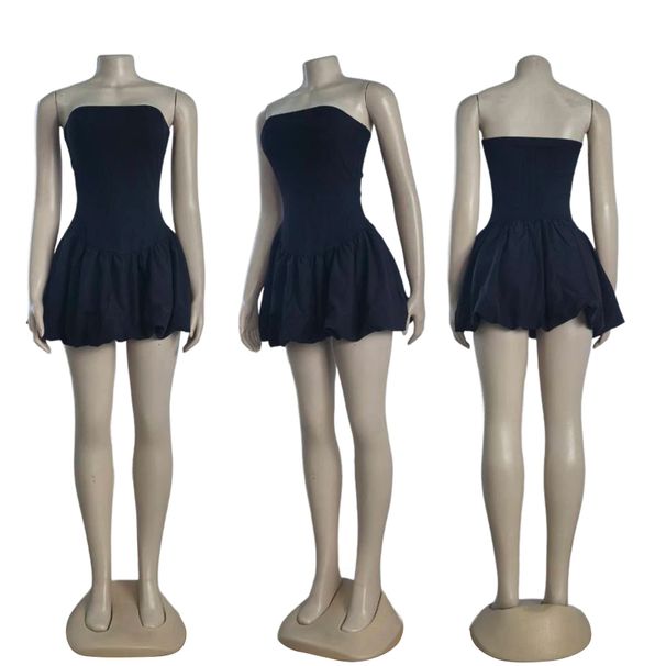 Women's Sexy Strapless Bubble Dress T1113 European And American Style Cross Border Summer New Fashion Sleeveless Slim Fitting_ecoleips.com