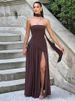 Mozision Strapless Off-shoulder Sexy Maxi Dress For Women Gown Patchwork Scarf Collar Thigh High Split Club Party Long Dress_ecoleips.com