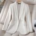 Women's Clothing Elegant Women's Tweed Blazer - Stylish Formal Jacket With Classic Lapel, Long Sleeve & Versatile Fit (White/Blue/Pink, S-4XL)_ecoleips.com