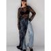 Lace-Embellished Sheer Dress With A Slit, Featuring A Chic Round Neckline And Long Sleeves, Perfect For Summer And Autum_ecoleips.com