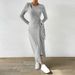 Voya Popular Women's Knitted Gray Dress With Sexy Temperament, Spicy Girl Irregular Long Skirt_ecoleips.com