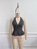 Women's Y2K Polka Dot Backless Sleeveless Tank Top New Spring/Summer Style Retro Polka Dot Backless Cropped Top With Ruffles_ecoleips.com