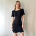 New European And American Style Skirt With Ruffles, Short Sleeves, Rolled Edges, Slim-fit Knit Dress, Solid Color French_ecoleips.com