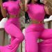 Women's Clothing Autumn Sexy Round Neck Backless Slim Fit Butt Lift Solid Color Bootcut Jumpsuit Sportswear_ecoleips.com