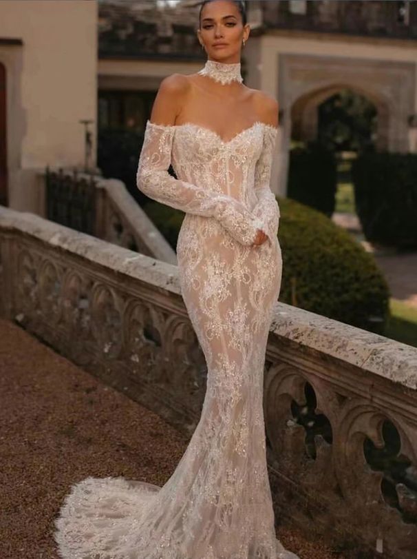 Women's Clothing American Style Sexy Backless Mermaid Wedding Dress Off Shoulder Short Train Travel Gown For New Style_ecoleips.com