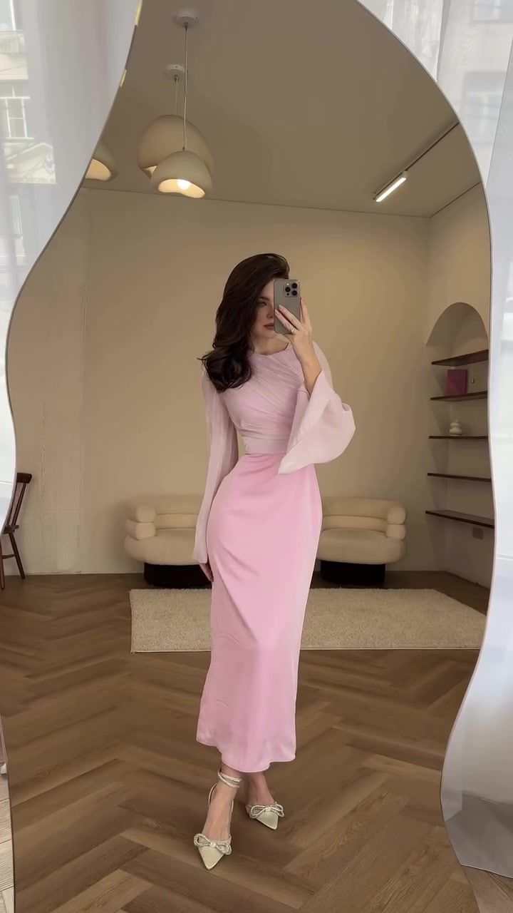 Women's Clothing Solid Color Simple Waist Sexy Hip Skirt Long Sleeve Pleated Elegant Dress_ecoleips.com