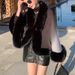 Women's Clothing New rex rabbit fur collar gradien autumn and winter shawl cape large size women's knitted cardigan jacket_ecoleips.com