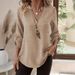 Women's Casual Loose V Neck Shirt Plus Size Solid Color Spring Summer American Style Top_ecoleips.com