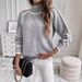 Women's Knit Sweater Long Sleeve High Neck Pullover Solid Color Loose Casual Versatile Tops_ecoleips.com