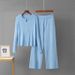 Women's Fashion Casual Two-Piece Set Cross Border Autumn Winter Leather Zip up round Neck Knitted Cardigan Loose Wide Leg Pants_ecoleips.com