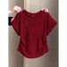 Summer Round-Neck Double-Sided Pleated T-Shirt For Women's Wear, Korean-Style Red Heart-Shaped Embroidered Whitening Pur_ecoleips.com