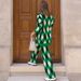 Diamond-Knit Cardigan Set – Long Sleeve Button-Down Sweater & Wide-Leg Pants, Geometric Pattern Matching Lounge Outfit (Emergreen/Navy)_ecoleips.com