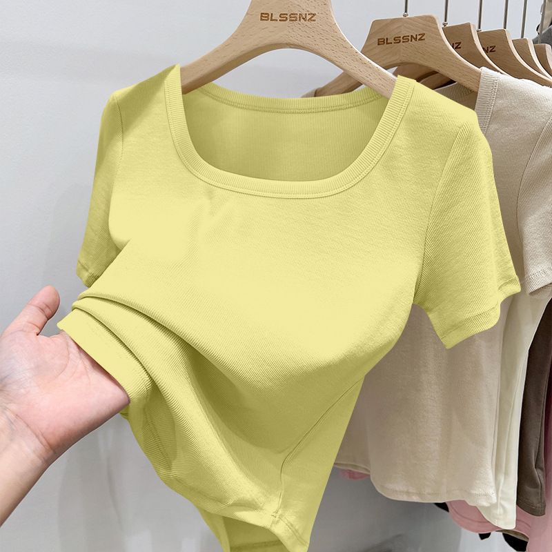 Women's Breathable Square Neck T-Shirt Basic Stretchy Comfort Fit Top Sexy Flattering Minimalist Style Daily Wear_ecoleips.com