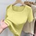 Women's Breathable Square Neck T-Shirt Basic Stretchy Comfort Fit Top Sexy Flattering Minimalist Style Daily Wear_ecoleips.com