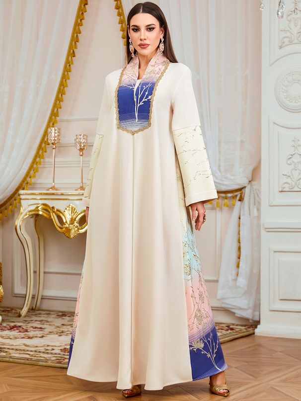 Elegant Floral Embroidered Long Robe for Women Fashionable Loose Dress Ethnic Style Cross-Border New Arrivals_ecoleips.com