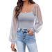 2025 European And American Summer New Fashion Women's See-through Lantern Sleeve Slim Fit Blouse_ecoleips.com