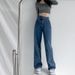 Women's Clothing High-Waisted Straight Leg Jeans Slimming Crossover Design Floor-Length Wide Leg Trousers Loose Fit Summer Style Denim_ecoleips.com