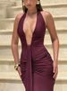 Mozision Deep V Neck Draped Ruched Sexy Maxi Dress Women Summer Fashion Halter Sleeveless Backless Club Party Long Dress Elegant_ecoleips.com
