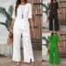 Women's Elegant Fashion Casual Two Piece Suit Irregular Hem Trousers With Button Half Sleeve Shirt Loose Fit 2026_ecoleips.com