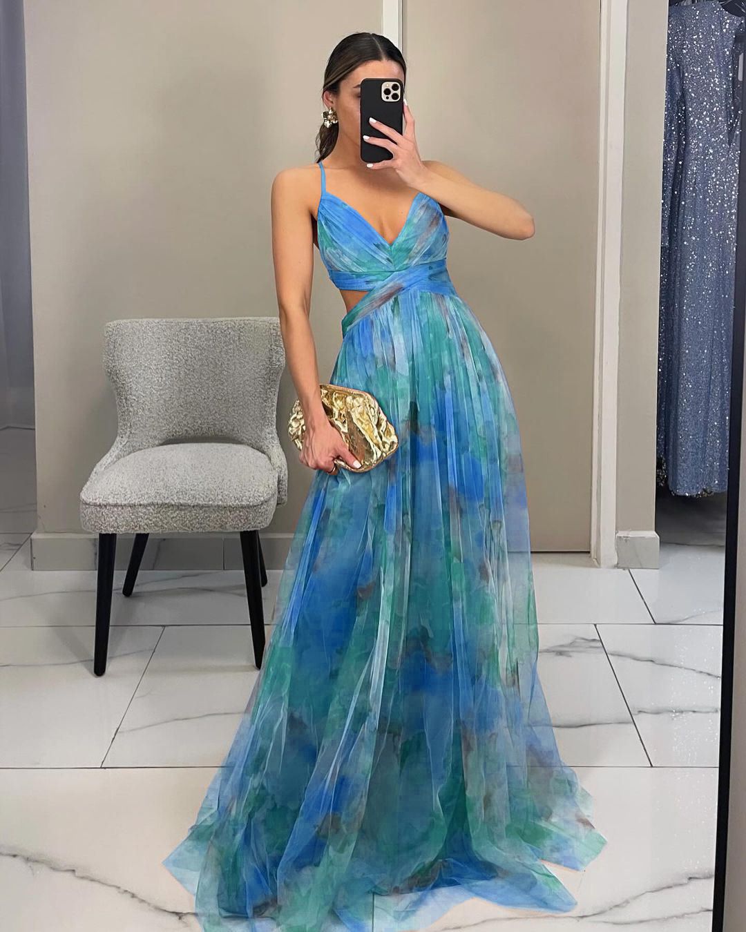 Women's American Style Mesh Printed Sundress Casual Party Summer Vacation INS Style Dress Spring_ecoleips.com