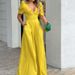 Women's Elegant Short Sleeve Wide Leg Jumpsuit, Tummy Control High Waist Romper For Casual Outings And Vacation Wear_ecoleips.com