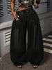 Retro Washed Blue Wide Leg Jeans High Waisted Elastic Plus Size Lantern Jeans Style Design Pleated_ecoleips.com