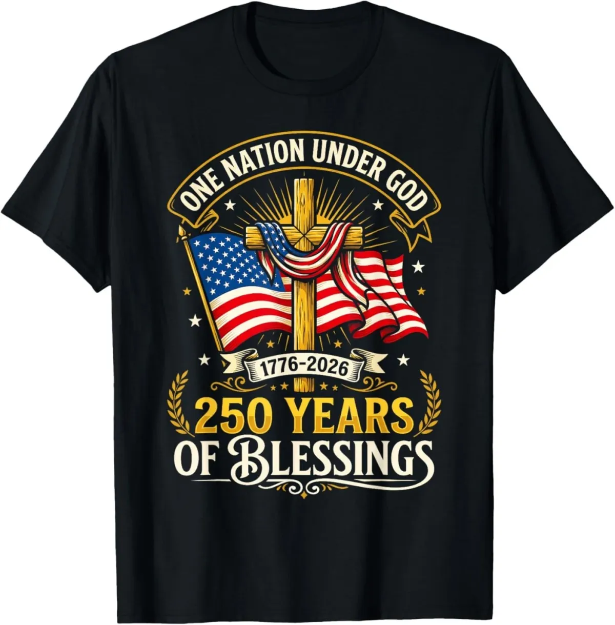 Women's T-Shirts Freedom 250th Anniversary USA Flag Christian God Patriotic T-Shirt_ecoleips.com