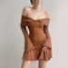 Black Knit Ruffled Mini Dress Women Patchwork Off-Shoulder Loose Slim Fashion Ribbed Dress Knitwear Clothes Female Dress_ecoleips.com