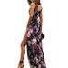 Women's Elegant Chiffon Maxi Dress Stylish V‑Neck Printed Design With Tie‑Up And High Slit Detail_ecoleips.com