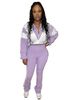 European And American Women's Clothing Elastic Waist Color Block Stitching Contrast Color Sports Casual Two Piece Trousers Suit_ecoleips.com