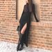 Women Solid Color Round Neck Long Sleeve Dress Elegant Fashion Waist Shirred Slim Fit Slit Hem Casual Party Midi Dress For Women_ecoleips.com