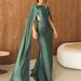 Sexy Off Shoulder High Waist Bridesmaid Dress Lady Casual Shawl Sleeves Slim Long Dress Elegant Draped Solid Color Evening Dress_ecoleips.com