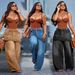 Women's High-Waisted Flare Pants, Retro American Style False Two-Piece Wide-Leg Jeans_ecoleips.com