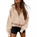 Women's Clothing Women's Zipper Hooded Long Sleeve Cropped Sweatshirt Wool Hooded Jacket Fashion Autumn And Winter_ecoleips.com