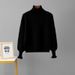 High Neck Fleece Lined Ribbed Sweater Women's Autumn Winter Knitwear Lazy Inner Style_ecoleips.com